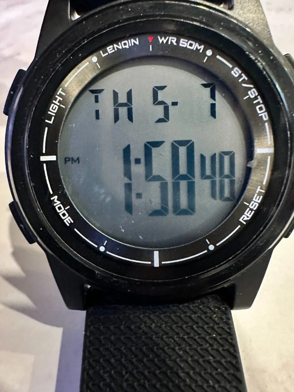 3/$30 Lenqin Digital Watch Men Black 43MM Round Dial Day Date New Battery 10